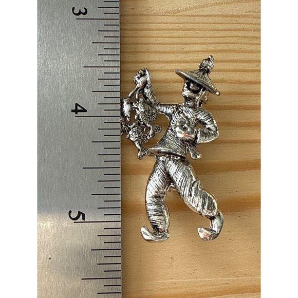 Vintage Silver-Tone Figural Brooch Pin With Dancing Character Design - Picture 2 of 3